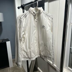 Women’s Adidas White Jacket with Gray Stripes- Size Medium